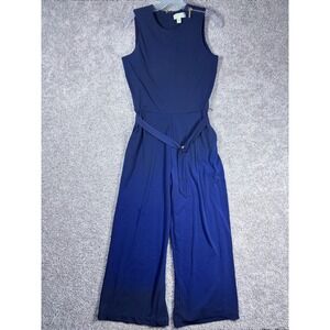 Michael Kors Womens Jumpsuit Navy Blue Sleeveless Wide Leg Belted Size S